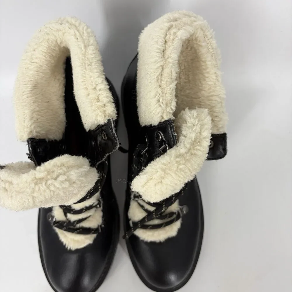 Tommy Hilfiger Boots Size 8 Womens Black Faux Leather Sherpa Lined Lace Up Ron